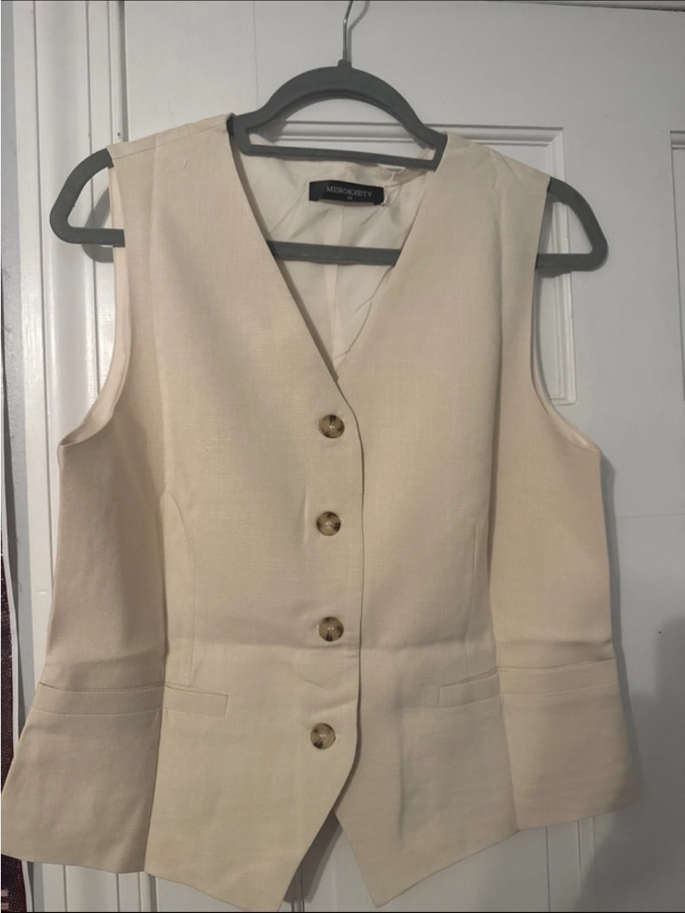 Mercer & Reed Cream Sleeveless Button Vest